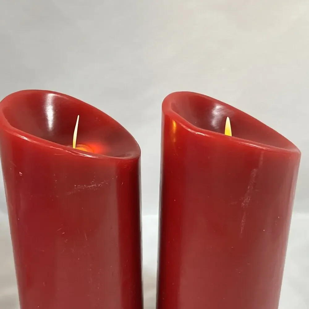 Lot of 2 Luminara Real Flameless Candles Pillar Red Pair Remote Wax Candle